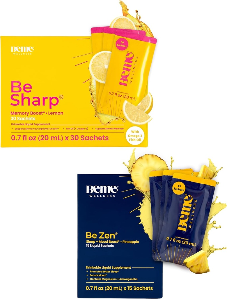 BeMe BeSharp & BeZen Bundle - Υγρό Ωμέγα-3 & Γλυκινικό μαγνήσιο L-Θεανίνη συμπληρώματα