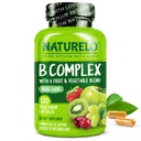 NATURELO Vitamin B Complex with Methyl B12, methyl folate, Vitamin B6, Biotin Plus Choline, CoQ10, and Fruit & Fegetry Blend - Υποστηρίζει την ενέργεια & την υγιή αντίδραση στρες - Vegan - 120 κάψουλες