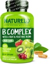 NATURELO Vitamin B Complex with Methyl B12, methyl folate, Vitamin B6, Biotin Plus Choline, CoQ10, and Fruit & Fegetry Blend - Υποστηρίζει την ενέργεια & την υγιή αντίδραση στρες - Vegan - 120 κάψουλες