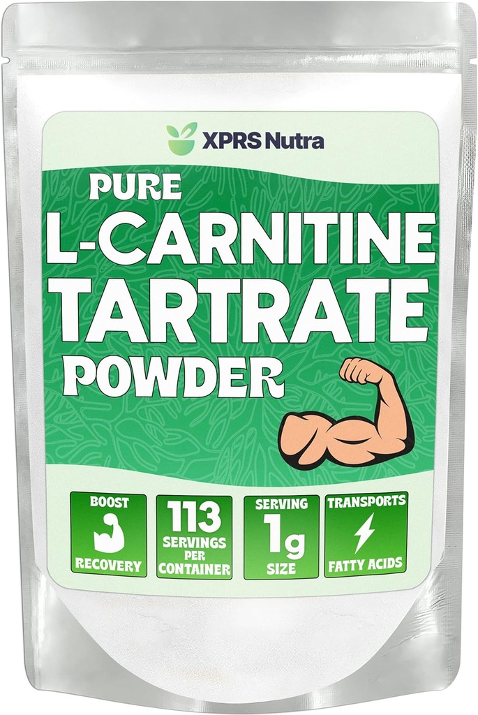 XPRS Nutra L Carnitine L Tartrate Powder - Premium Pure L Carnitine Tartrate - L-Καρνιτίνη - Vegan Friendly Μαζική L Carnitine σκόνη - Amino Acid συμπλήρωμα (4 ουγγιά)