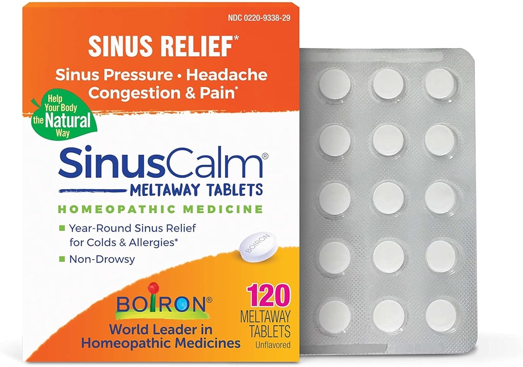 Boiron SinusCalm Tablets for Sinus Pain Relief, Runny Mose, Συμφόρηση, Sinus Pressure, Πονοκέφαλος - 120 Count