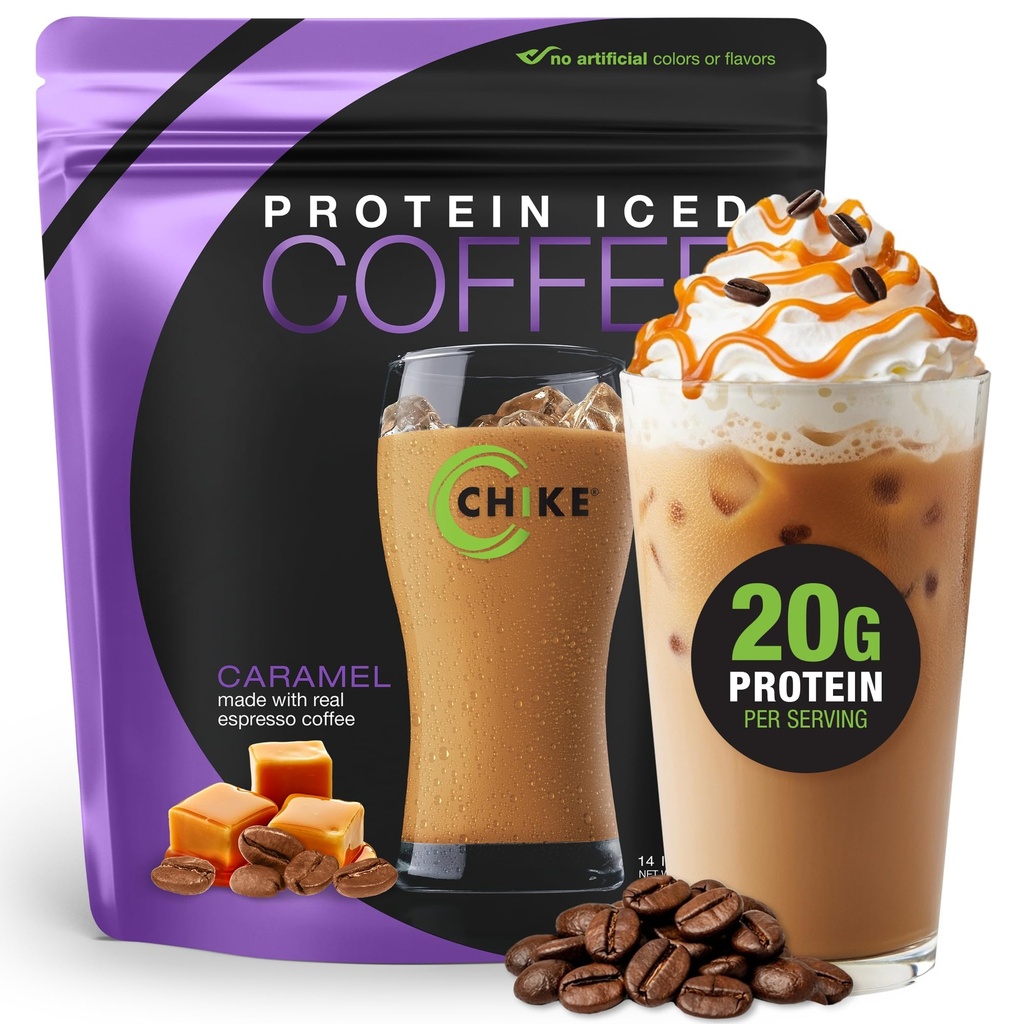 Chike Caramel υψηλής πρωτεΐνης Παγωμένος καφές, 20 G πρωτεΐνη, 2 σφηνάκια Espresso, 1 G ζάχαρη, Keto φιλικό και χωρίς γλουτένη, 14 εξυπηρετούν (14,3 ουγγιά)