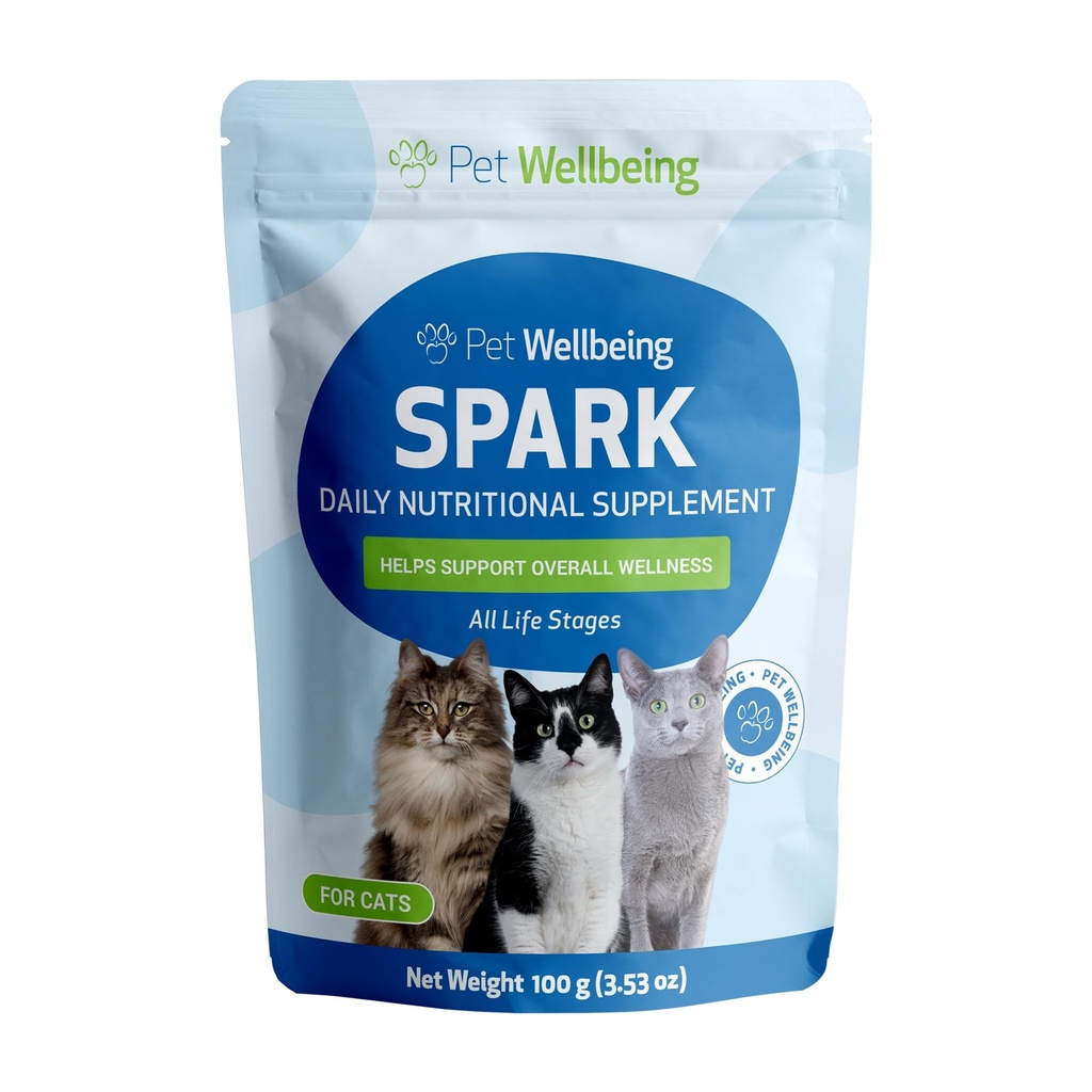 Pet Wellbeing Spark Daily Nutritional Greens Superfood for Cats - Προβιοτικά, Πρεβιοτικά, Digestive Enzymes, Amino Acids, Αντιοξειδωτικά, Βιταμίνη D, Spirulina - Κτηνιατρική 3.53 oz (100 g)