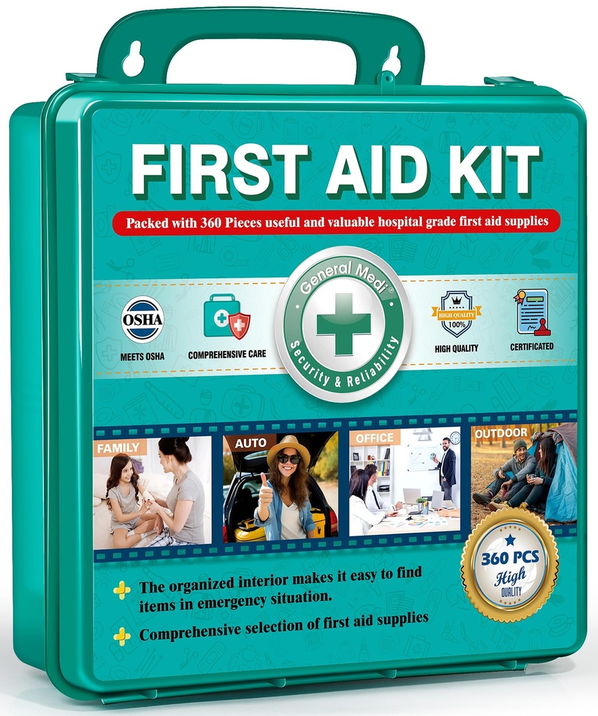 Γενικά Medi 360 Τεμάχια hardcase Kit πρώτων βοηθειών - Comprehensive Large First Aid Box Περιέχει Premium Ιατρικές Προμήθειες για Ταξίδια, Σπίτι, Γραφείο, Όχημα, Κάμπινγκ, Χώρος Εργασίας & Υπαίθρια