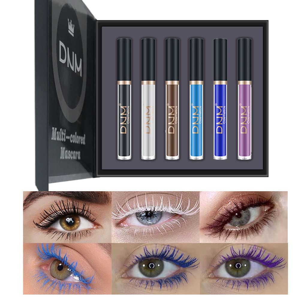 Χρωματισμένο Mascara Πολύχρωμο Αδιάβροχο Μπλε Mascara για Βλεφαρίδες, Λευκό Μαύρο Καφέ Μωβ Μακροχρόνια Γοητευτική Ογκώδη Σκληρότητα Δωρεάν Vegan Makeup ματιών (6 χρώματα)