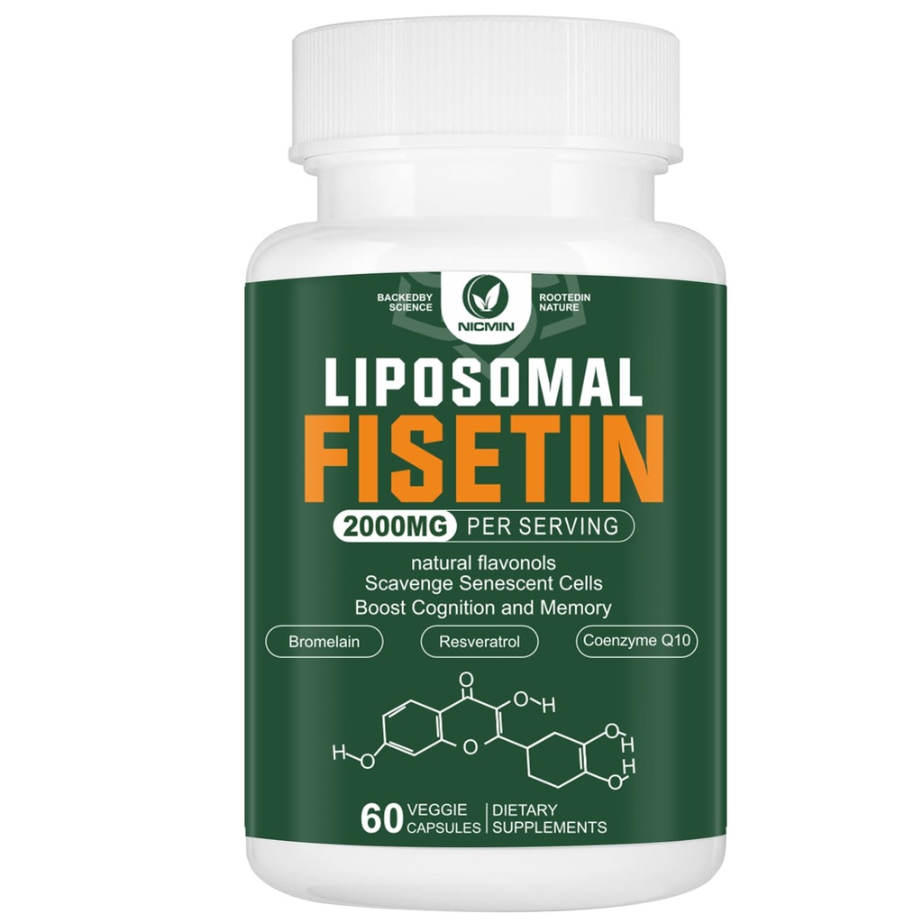 Liposomal Fisetin Supplement, 2000MG, 98% Pure Fisetin Polyphenols Αντιοξειδωτικά, με Quercetin, TMG και ρεσβερατρόλη, για υγιή γήρανση, Γνωστική υποστήριξη, 60 κάψουλες