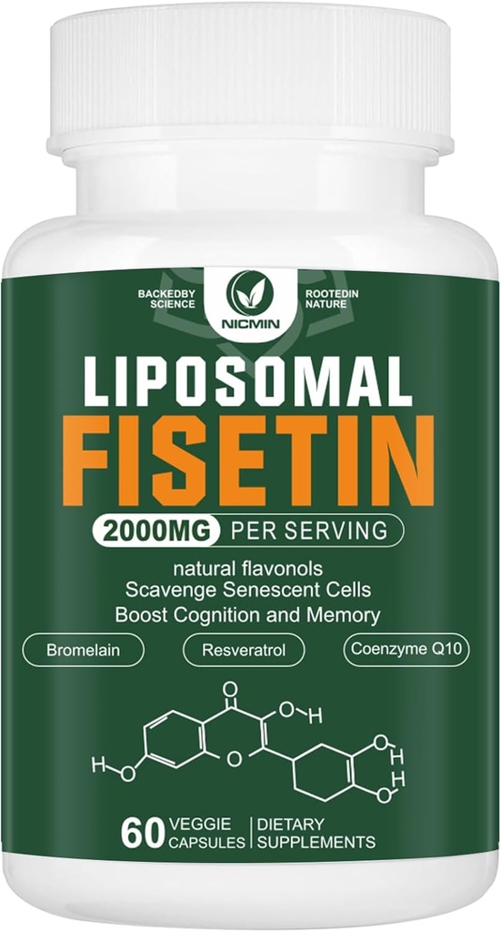 Liposomal Fisetin Supplement, 2000MG, 98% Pure Fisetin Polyphenols Antioxidants, with Quercetin, TMG and Resveratrol, for Healthy Aging, Cognitive Support, 60 Capsules