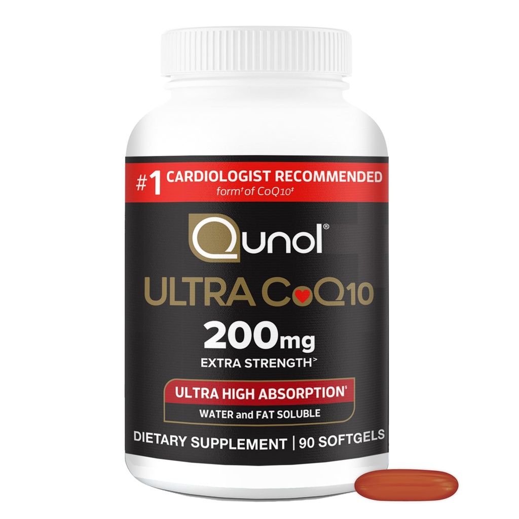 Qunol CoQ10 200mg Softgels, Ultra CoQ10 - Ultra Υψηλή Απορρόφηση Συνένζυμο Q10 Συμπληρώματα - Αντιοξειδωτικό συμπλήρωμα για την αγγειακή και καρδιακή υγεία & παραγωγή ενέργειας, 90 Count
