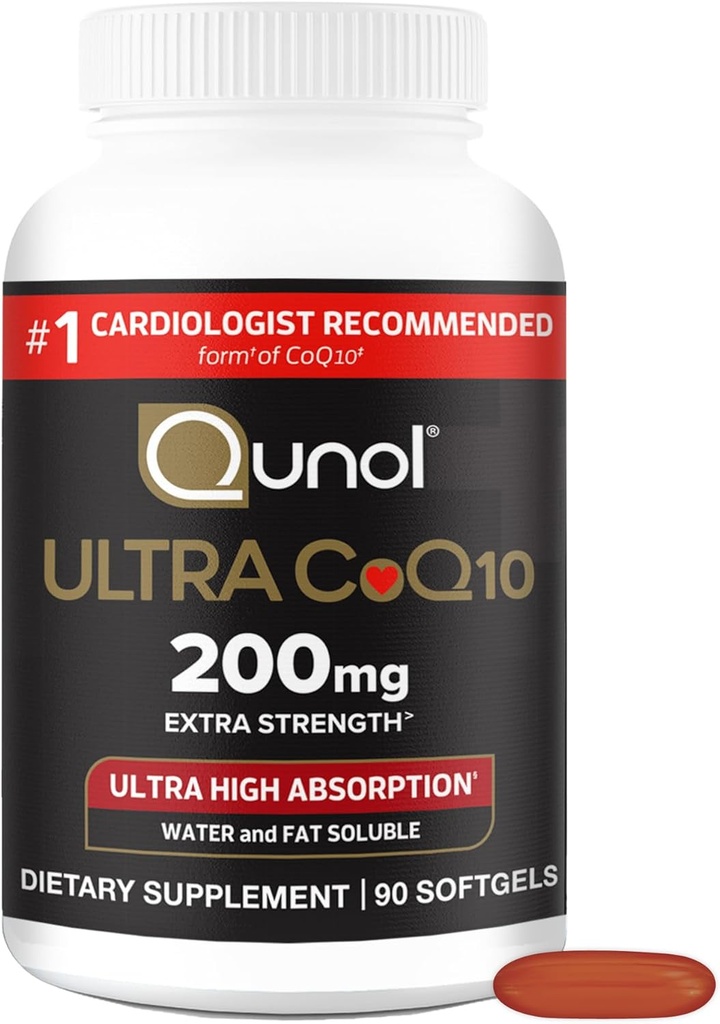 Qunol CoQ10 200mg Softgels, Ultra CoQ10 - Ultra Υψηλή Απορρόφηση Συνένζυμο Q10 Συμπληρώματα - Αντιοξειδωτικό συμπλήρωμα για την αγγειακή και καρδιακή υγεία & παραγωγή ενέργειας, 90 Count