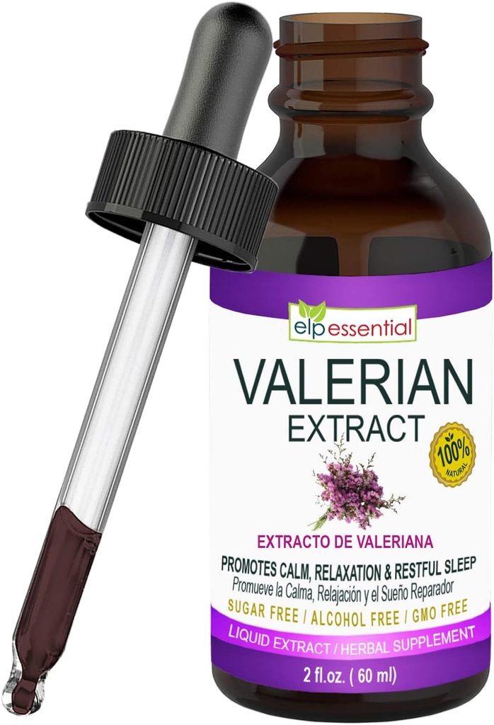 ELP ESSENTIAL Valerian Root Extract Drops | 2 fl oz | Sugar Free, Alcohol Free, Non- GMO Gluten Free Liquid