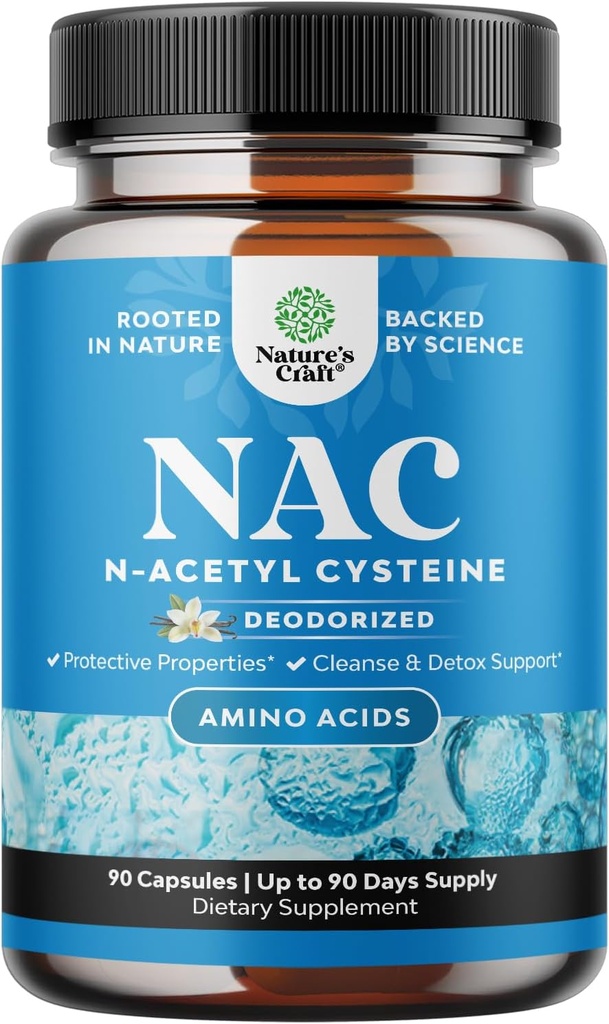 Natures Craft NAC Supplement N- Acetyl Cysteine 600mg - Υψηλή Απορρόφηση NAC 600 mg Κάψουλες Glutathion Precursor για τον καθαρισμό του ήπατος Detox Kidney Support Ανοσία και συμπλήρωμα εγκεφάλου