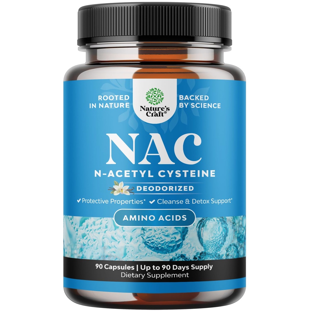 Natures Craft NAC Supplement N- Acetyl Cysteine 600mg - Υψηλή Απορρόφηση NAC 600 mg Κάψουλες Glutathion Precursor για τον καθαρισμό του ήπατος Detox Kidney Support Ανοσία και συμπλήρωμα εγκεφάλου