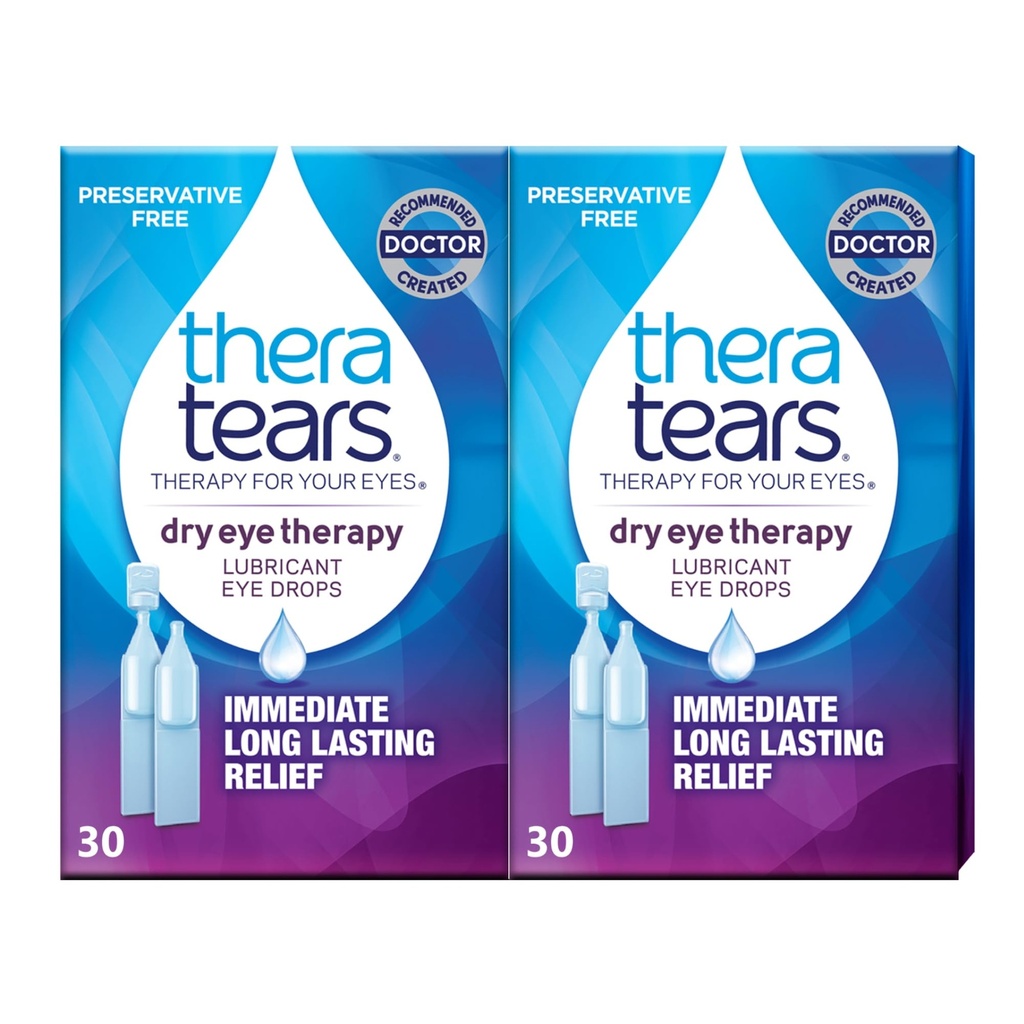 TheraTears Λιπαντικές Οφθαλμικές σταγόνες για Ξηρά Μάτια, Συντηρητικές δωρεάν οφθαλμικές σταγόνες, 30 Φιαλίδια μιας χρήσης (2 Συσκευασία)