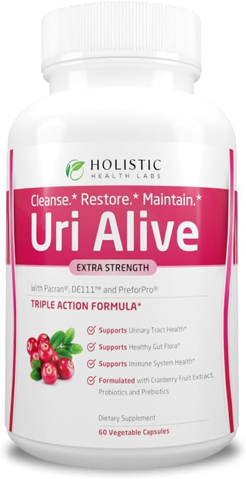 Uri Alive Extra Strength Urinary support Supplement for Urinary Tract, Bladder, Gut Flora, and Immune System Health (60 Count (Pack of 1))