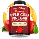 Nutrivein Premium Συμπληρώματα μηλίτη μηλίτη με τη μητέρα - 1600 mg - 120 κάψουλες μηλίτη μήλου: ACV χάπια για την πέψη, Keto, καθαρισμό, και ισορροπημένη διατροφή