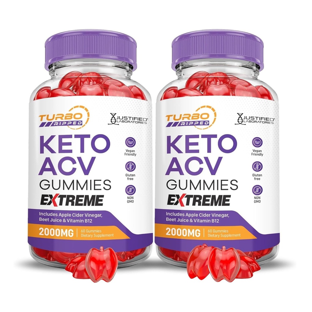 Justified Laboratories (2 Pack Turbo Rippped Keto ACV Gummies Extreme 2000MG Turbo Rippped Keto Gummies Apple Cider Vinegar Formed with Pomegranate Beet Juice Powder B12 Vegan Non GMO 120 Gummys