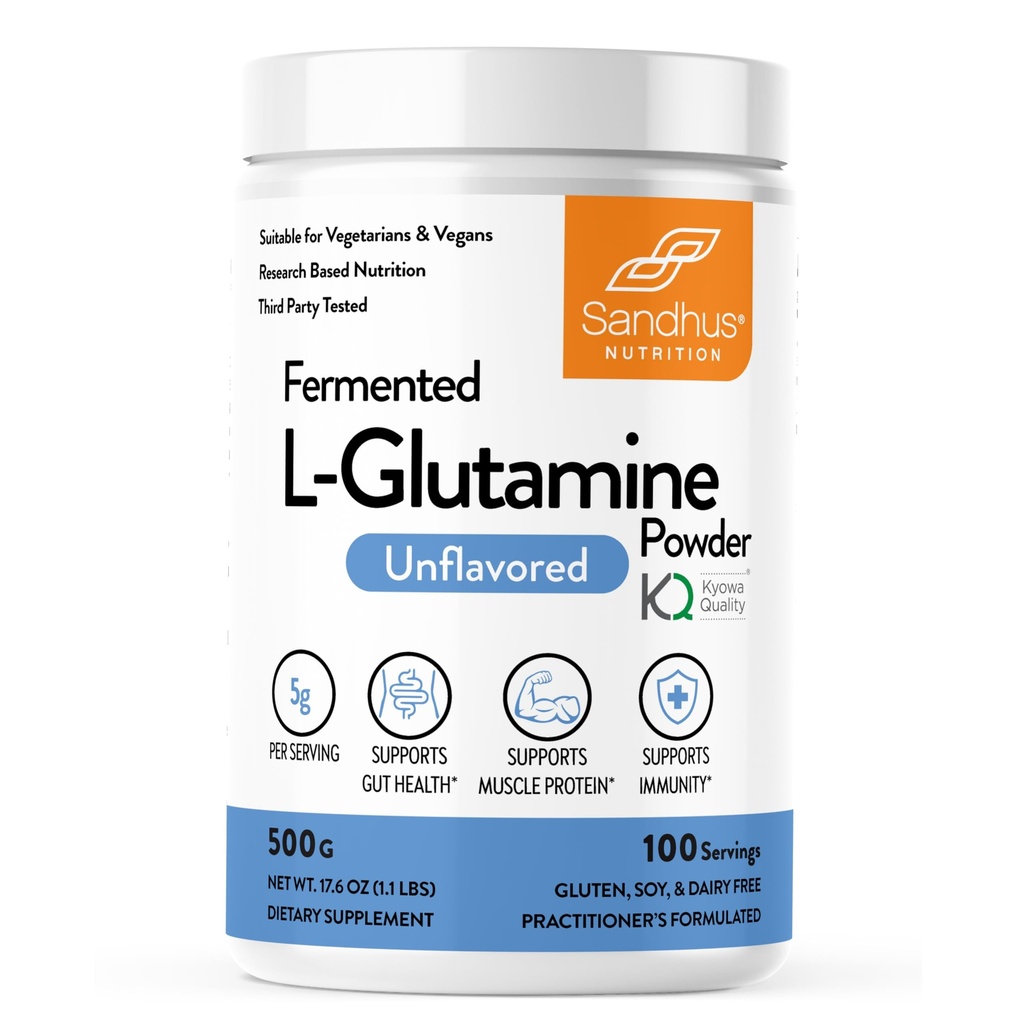 Sandhu's L-Glutamine Powder 100 μερίδες, 500 γραμμάρια, 17,6 Oz., Μεγάλο μέγεθος, 3 Μήνες Προμήθειας Κατασκευάζεται στις ΗΠΑ 