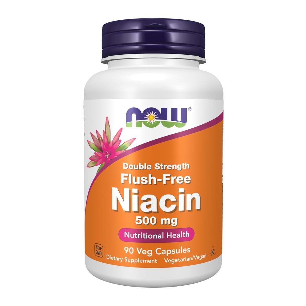 NOW Συμπληρώματα διατροφής, Νιασίνη (Vitamin B-3) 500 mg, Χωρίς Φλος, Διπλή Δύναμη, Διατροφική Υγεία, 90 κάψουλες