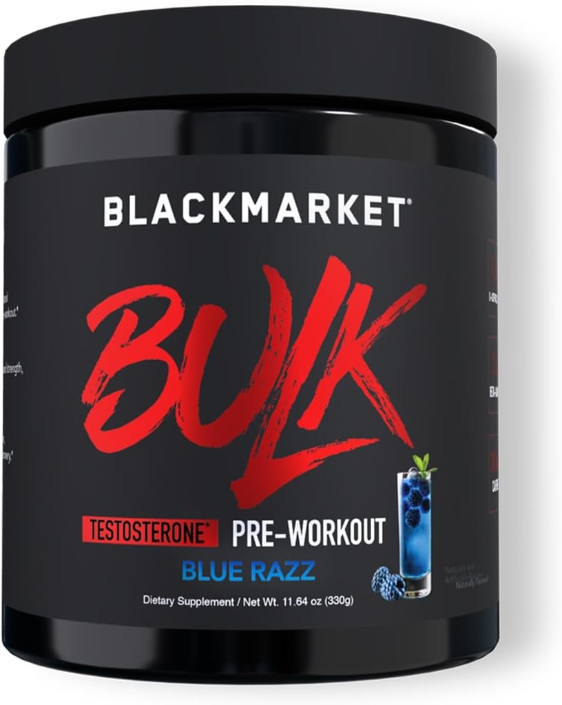 BLACKMARKET χύμα προ προπόνηση - Preworkout Ενεργειακό ποτό για τους άνδρες 30 Σερβίρει - Pre-Workout πόσιμο σκόνη με Creatine (Blue Razz)
