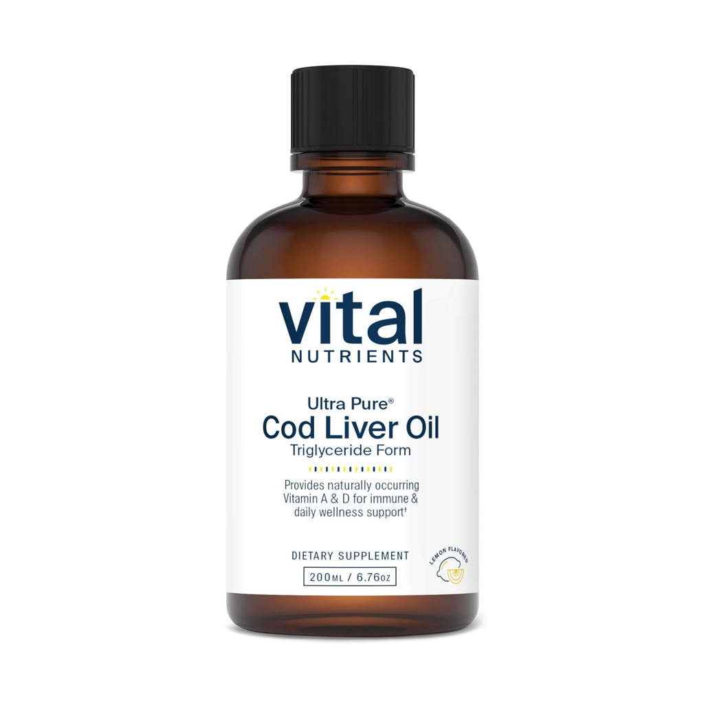 Ζωτικά θρεπτικά συστατικά - Ultra Pure Cod Liver Oil 1025 (Φαρμακευτική Βαθμός) - 100% Pure Norwegian Cod Liver Oil - 200 ml ανά φιάλη