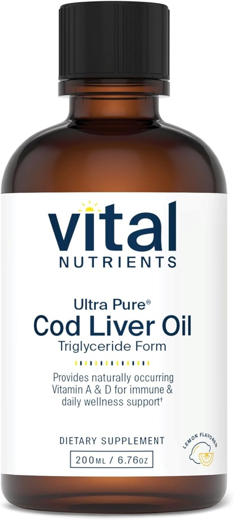 Ζωτικά θρεπτικά συστατικά - Ultra Pure Cod Liver Oil 1025 (Φαρμακευτική Βαθμός) - 100% Pure Norwegian Cod Liver Oil - 200 ml ανά φιάλη