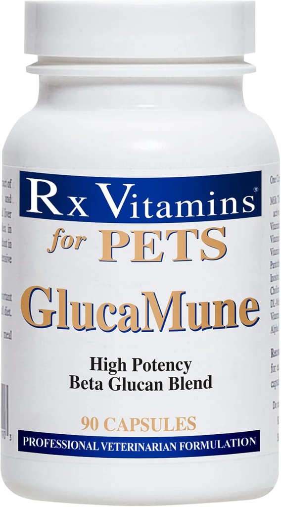 Rx Βιταμίνες GlucaMune - Dog & Cat Ανοσοποιητικό συμπλήρωμα υποστήριξης με Beta Glucan - Daily Vitamins for Indoor Cats - Aid in Feline & Canine Wound Care, Gut Health - 90ct