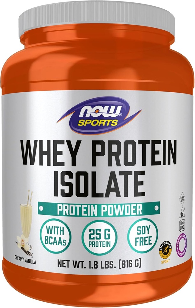Τώρα τρόφιμα Αθλητική Διατροφή, Whey Protein Isolate, 25 G με BCAAs, κρεμώδη σκόνη βανίλια, 1.8-Pound