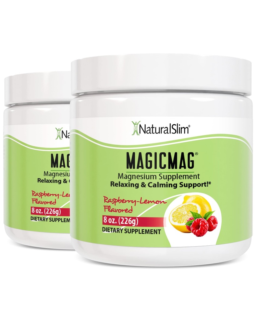 NaturalSlim MagicMag Magnesium Citrate Powder for Stress, Constipation, Muscle & Heart Health, Better Rest & Digestive Support, Magnesium Supplement for Women and Men, 8 oz (2 Pack) – Raspberry Lemon