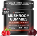 Αποτελεσματική Nutra Mushroom Gummies 2500mg - 10in1 Lion’s Mane, Reishi, Chaga, Cordyceps & More - Εστίαση, Καθαρότητα, Μνήμη, Ανοσία, Ενέργεια - Φυσικό Raspberry Flavor, Vegan, Made in USA (90 Count)
