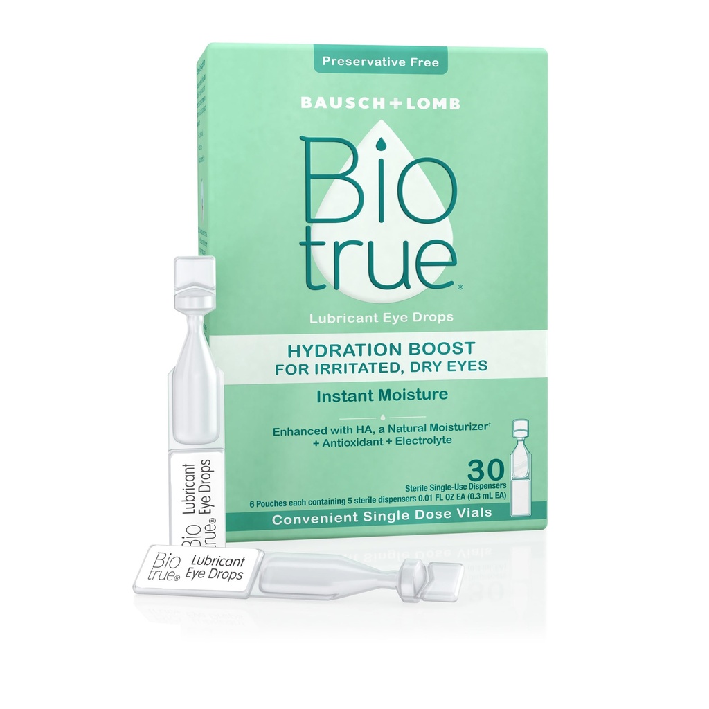 Biotrue Hydration Boost, συντηρητικά-ελεύθερος Οφθαλμικές σταγόνες για ξηροφθαλμία, άμεσα ενυδατώνει, Ενυδατώνει, Επαφή Φακός Φιλικός, Αναζωογονητικός & Ανακουφιστικός Ερεθισμός ματιών, 30 Φιαλίδια μιας χρήσης (Pack of 1)