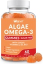 Sugar Free Omega 3 Gummies, Algae Omega 3 Supplement for Adults,Omega 3 DHA 240mg, EPA 110mg w/Vitamin B12,CoQ10