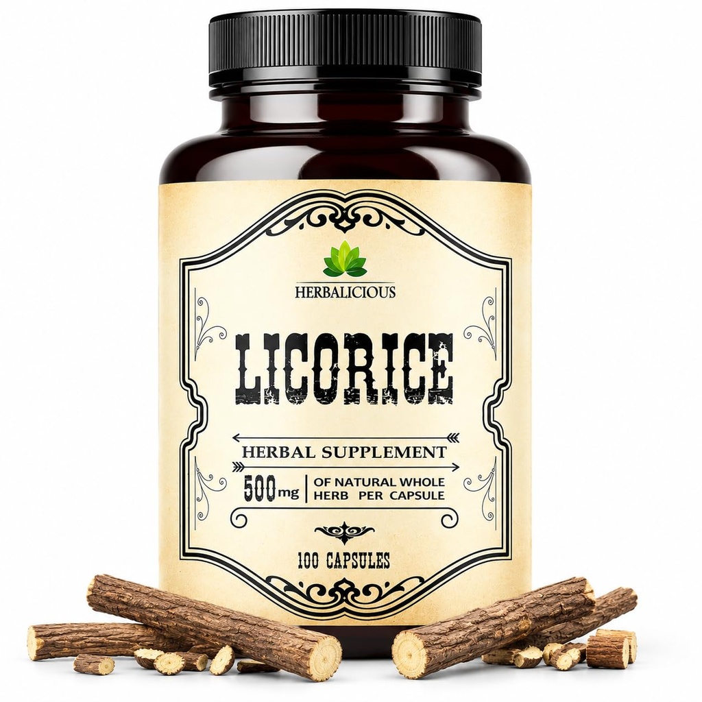 Licorice Root 100 Κάψουλες – Καθαρή Βιολογική Glycyrrhiza Glabra – Βότανο συμπλήρωμα για Digestive Άνεση & Συνολική Ευεξία – Μη-ΓΤΟ & Πρόσθετη-ελεύθερο