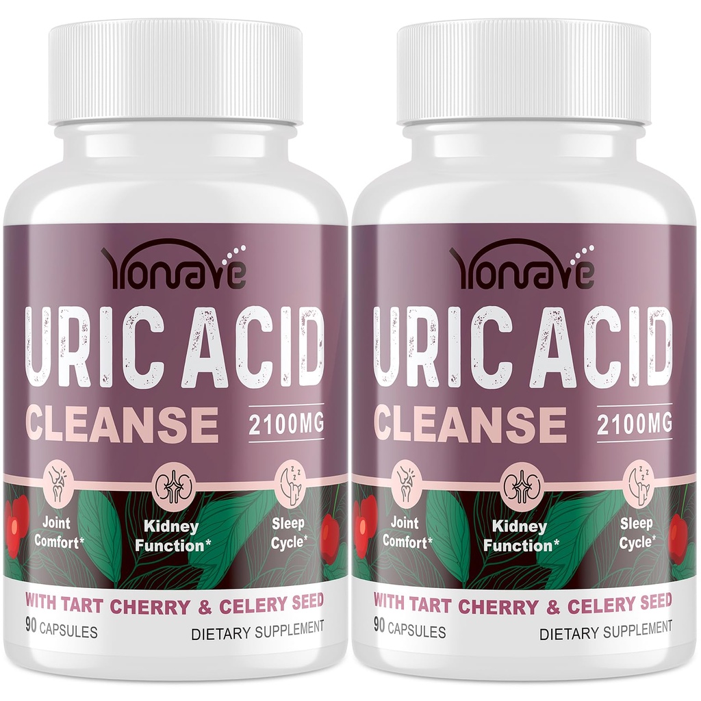 Καθαρισμός ουρικού οξέος & Detox με ταρτάρ Cherry, Celery Seed Uric Acid Supplement – Uric Acid Levels, Joint, Kidney and Sleep – 90 Veggie Caps(2 Bottle)