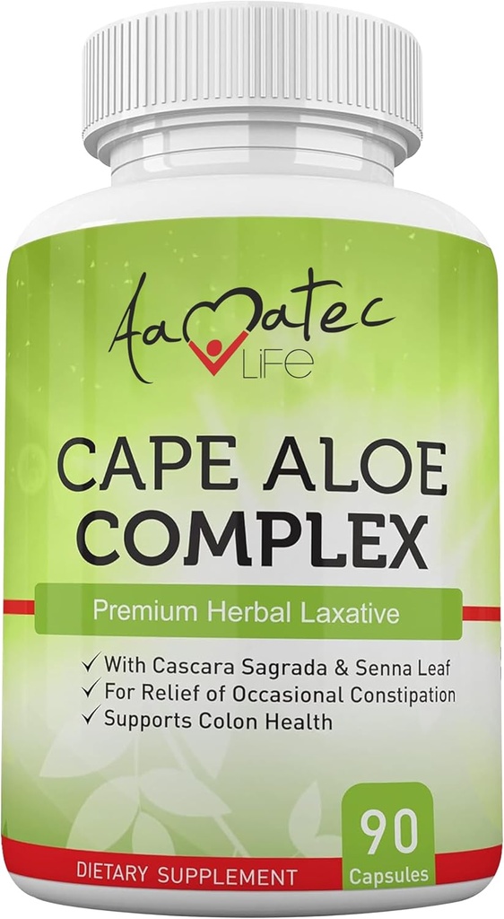 Aamatec Life Cape Aloe Herbal Laxative Complex για την ανακούφιση της δυσκοιλιότητας, Healthy Bowel Κινήσεις, Digestive & Colon Υγεία με Cascara Sagrada και Senna Leaf Συμπλήρωμα για άνδρες και γυναίκες 90 κάψουλες