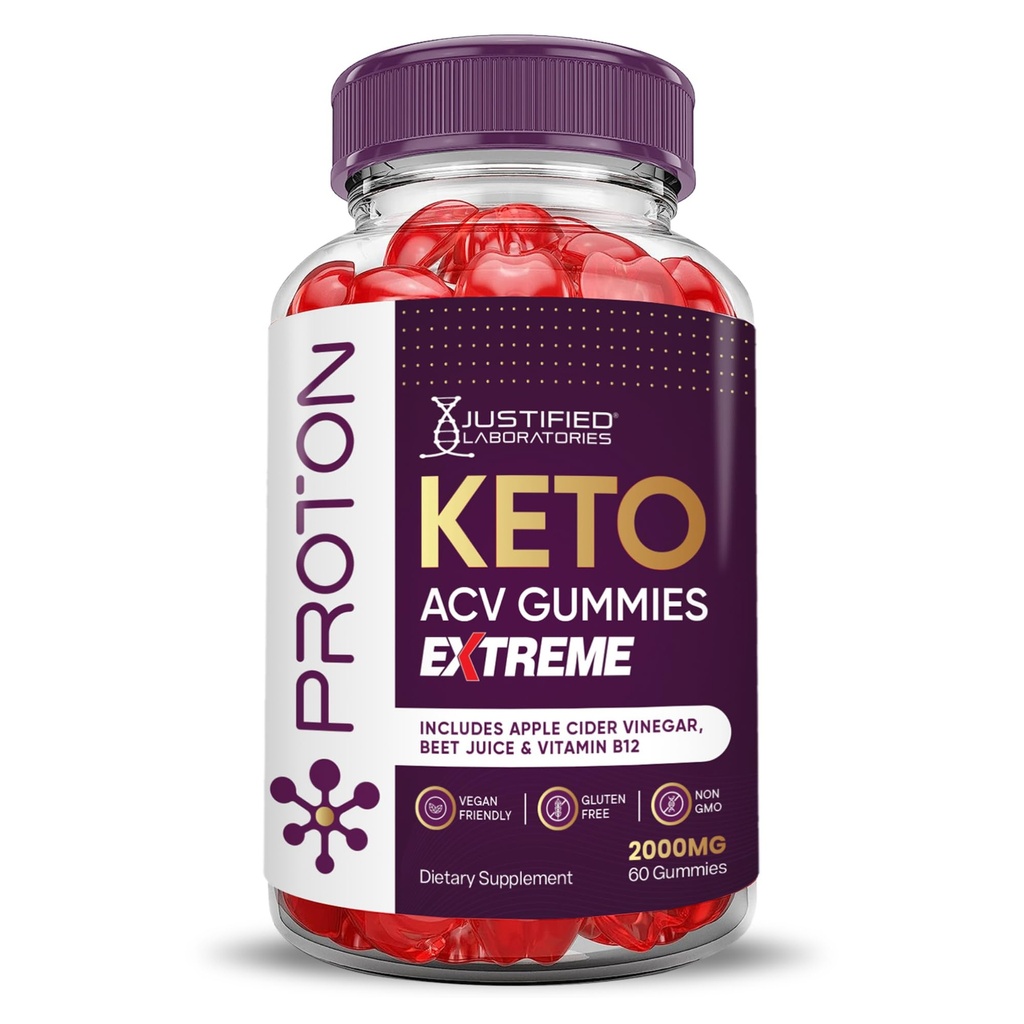 Justified Laboratories Proton Protein Keto ACV Gummies Extreme 2000MG Proton Keto Gummies Apple Cider Vinegar Formed with Romegranate Beet Buice Powder B12 Vegan Non GMO 60 Gummys