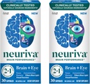 NEURIVA Brain + Συμπλήρωμα ματιών για μνήμη, εστίαση & συγκέντρωση με κλινικά ελεγμένη λουτεΐνη και ζεαξανθίνη, Βιταμίνες A C & E + ψευδάργυρος για την υγεία των ματιών & φίλτρο μπλε φως 30 κάψουλες κόμη (2 Pack)
