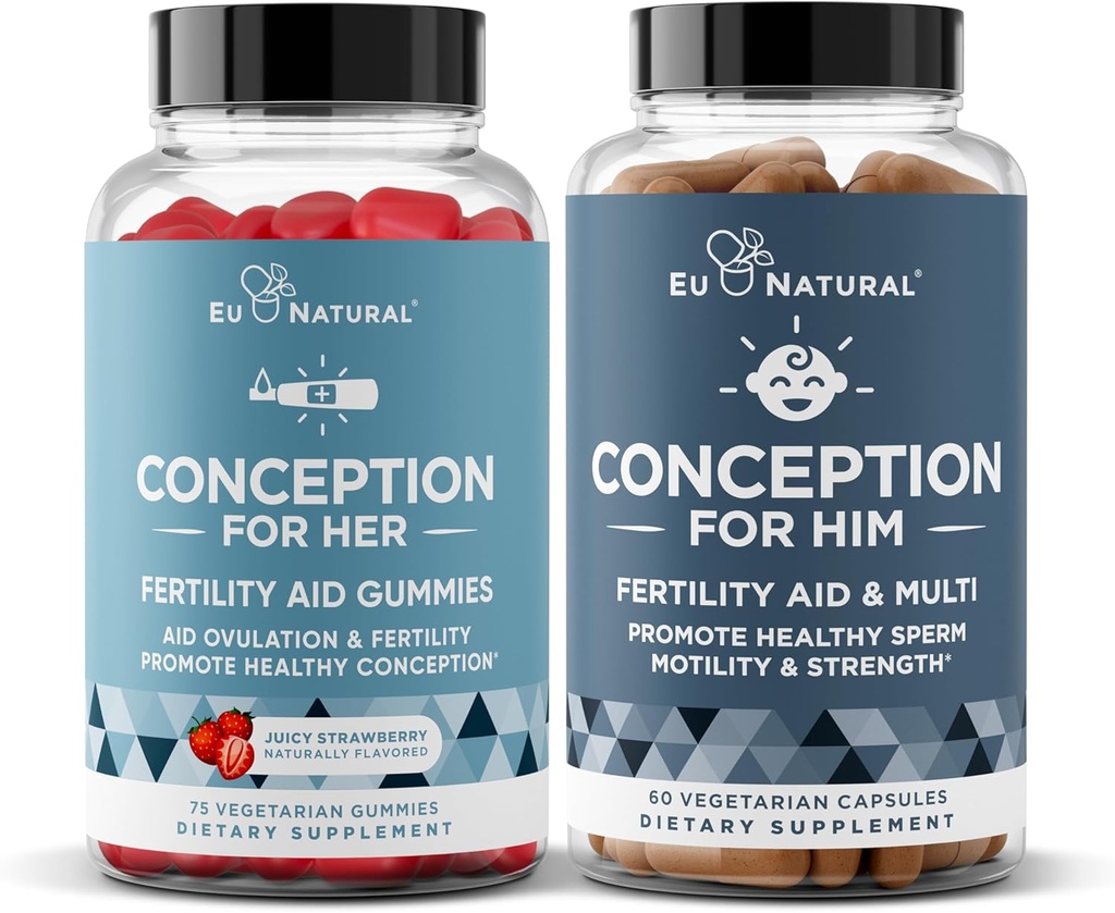 Eu Natural Conception for Him Capsules and Conception for Her Gummies Bundle – Fertility Supplements for Men and Women – 60 Ct Capsules & 75 Ct Gummies