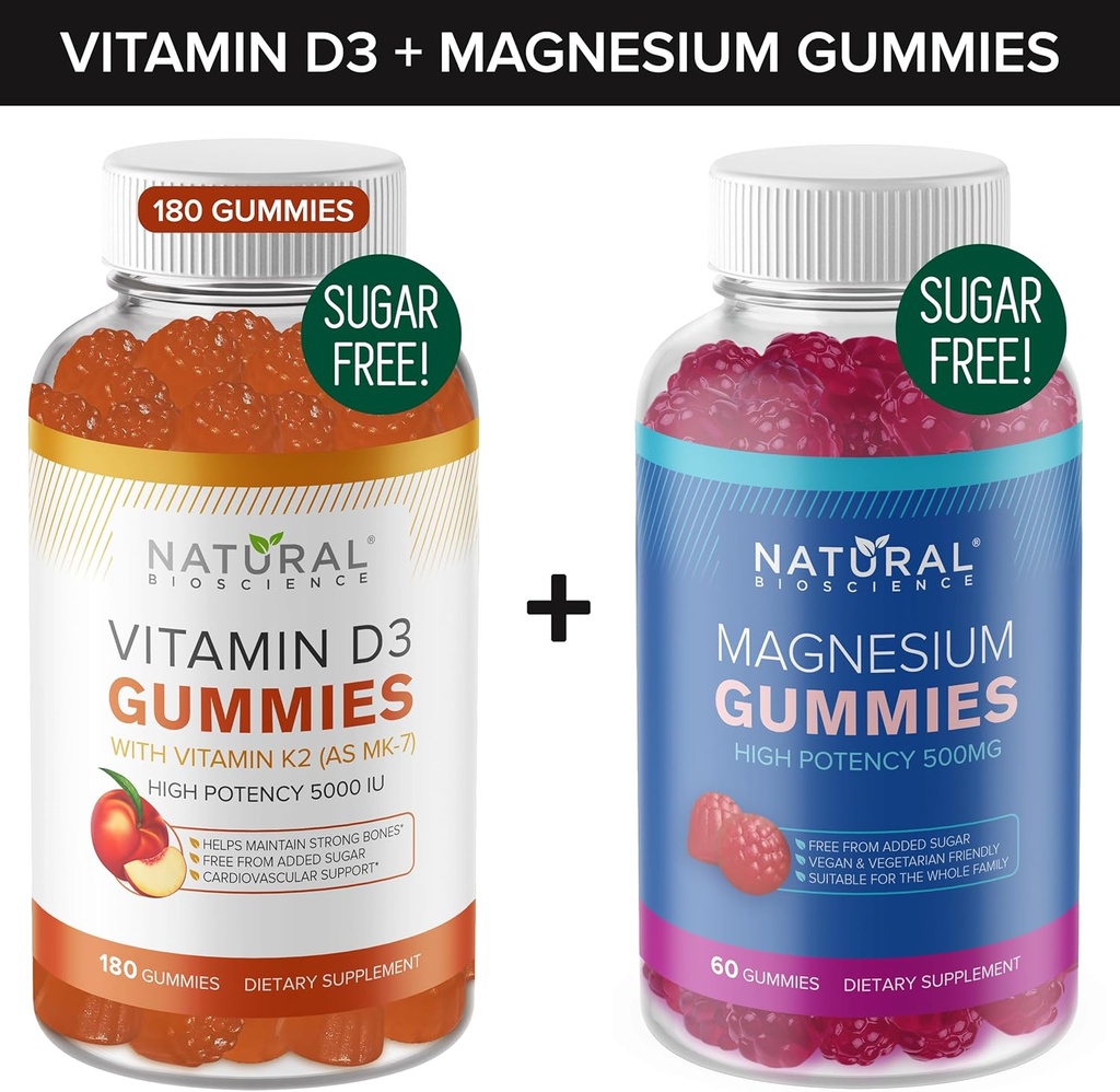 Χωρίς ζάχαρη Βιταμίνη D3 K2 Gummies (180 Gummies) και ζάχαρη χωρίς επιπλέον δύναμη Μαγνήσιο Gummies (60 Gummies), Βιταμίνη D3 Gummies 5000 IU+K2 MK7 80 mcg, Μαγνήσιο Κιτρικό Gummies 500 mg