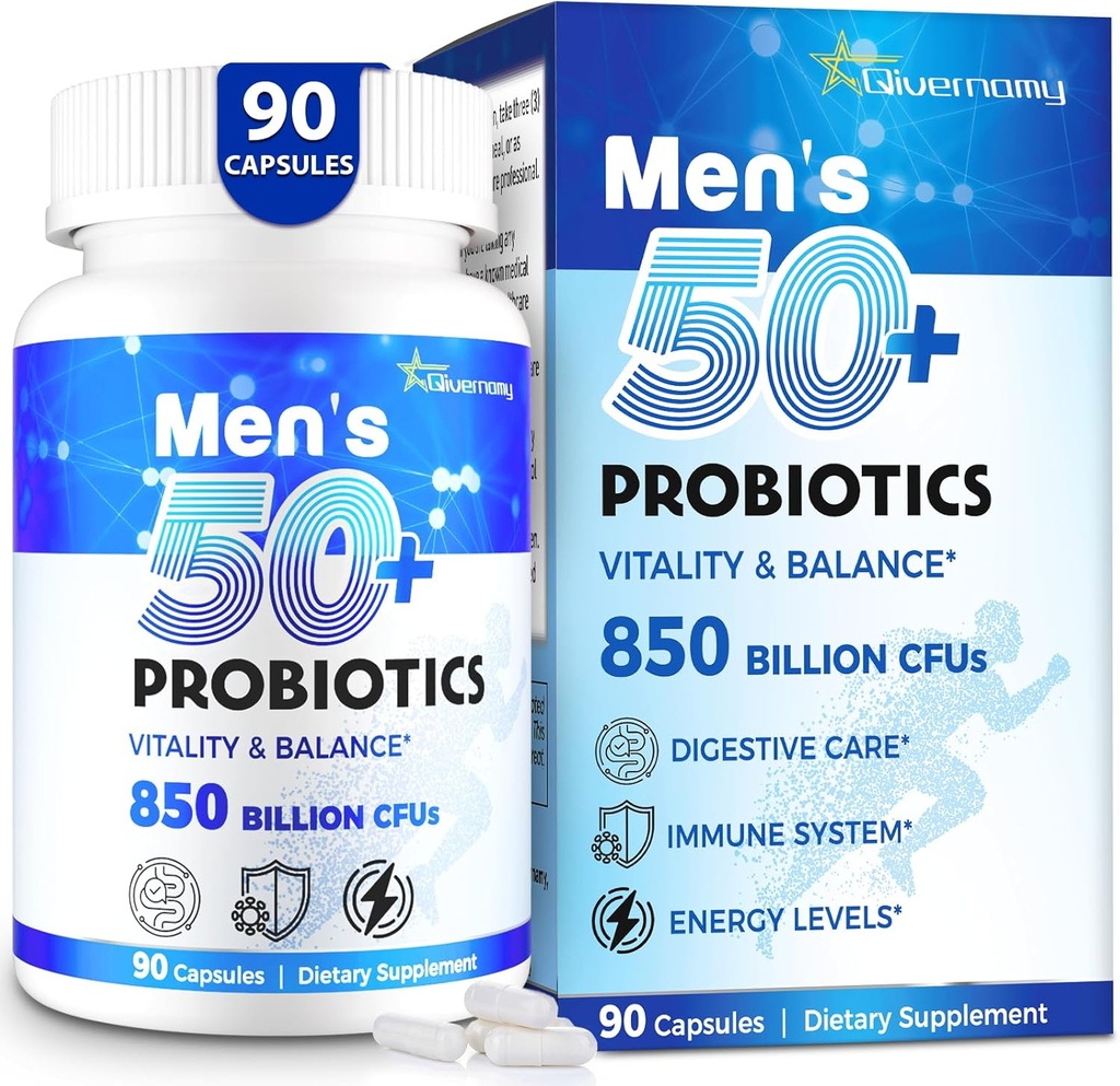 Προβιοτικά για τους άνδρες, Advanced 50+ Mens Probiotic, Comprehensive Gut & Energy Support with 850 Billion CFU, 1800mg Prebiotics Fiber – Tailored Wellness mens probiotics for bully health over 50, 90 Capsule