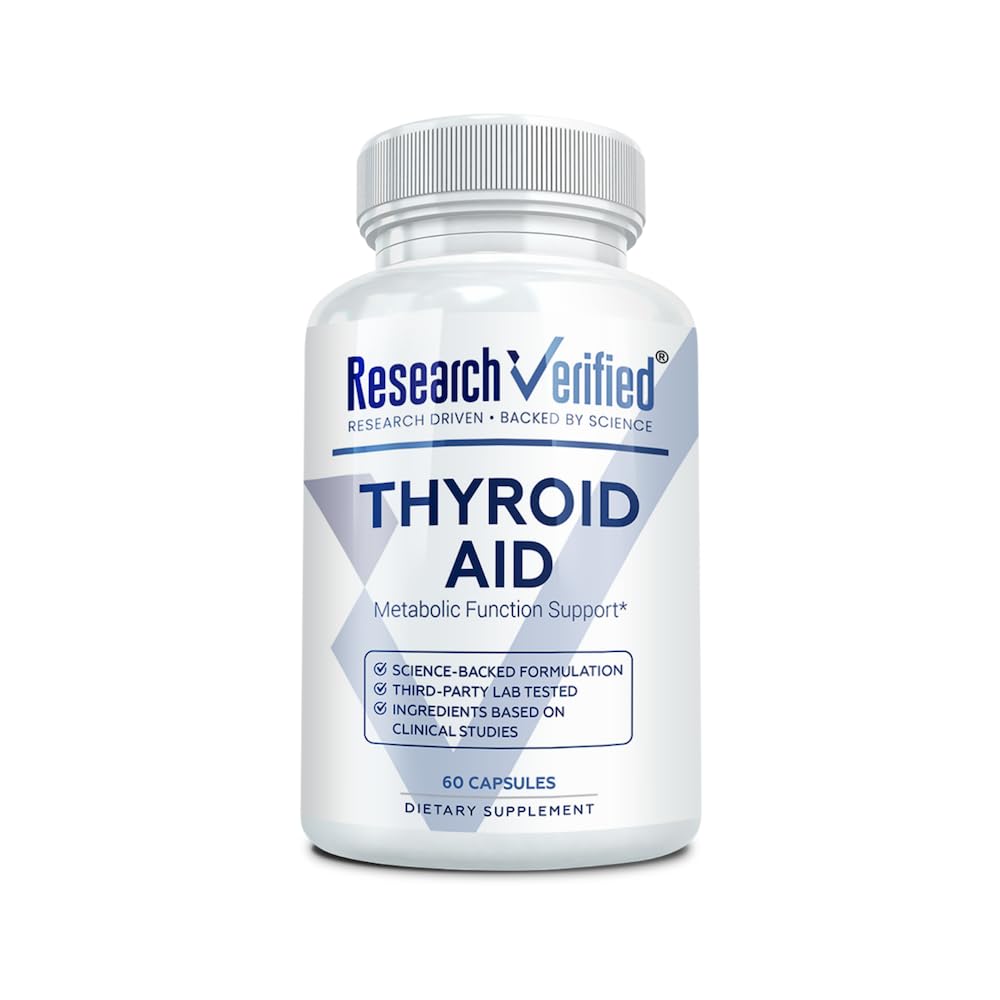 Research Verified® Thyroid Aid - Optimal Thyroid Function with Iodine Copper & Zinc - 260 mcg Selenium - 100% Pure - Vegan Friendly - 60 Capsules - 1 Month Supply
