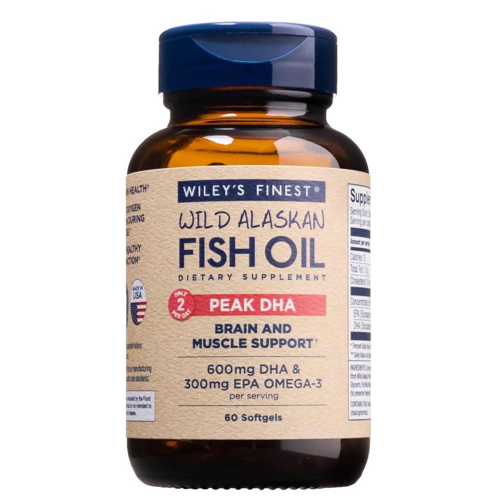 Wiley's Finest Wild Alaskan Fish Oil Peak DHA - 900mg EPA και DHA Omega-3s - 60 Softgels (30 υπηρεσίες)
