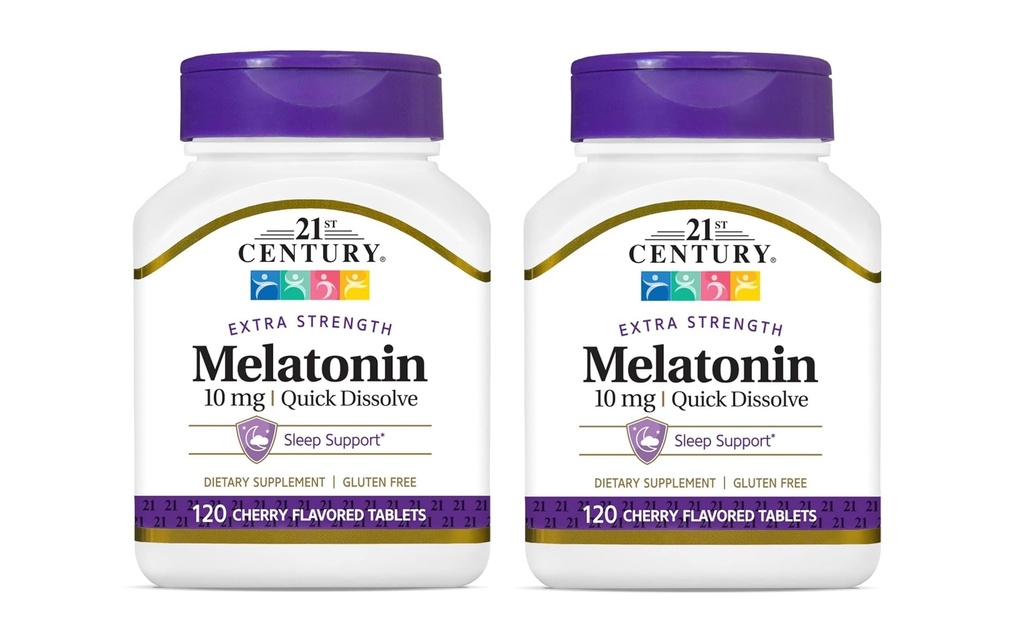 21ος αιώνας, Melatonin Quick Dissolve Tablets 10 mg, White, Cherry, 120 Count (Pack of 2)