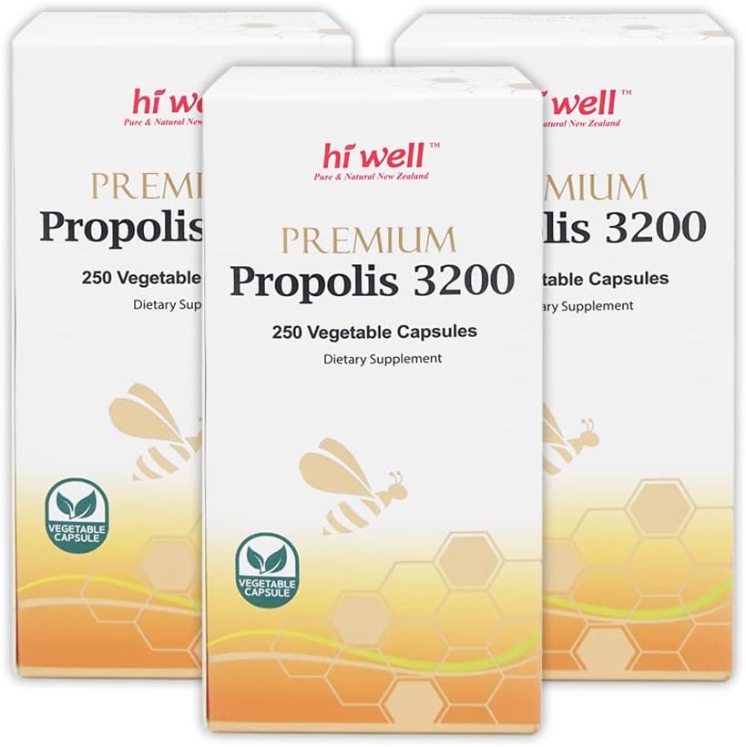 (Συσκευασία των 3) Hi Well Premium Propolis 3200 Flavonoid 96mg 250VegeCapsules