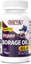 Deva Vegan Βιταμίνες, Borage Oil 500mg, Πλούσια Πηγή Ωμέγα-6 Λιπαρά Οξέα GLA (Λινολενικό Οξύ Γκάμμα), Ψυχρό-Pressed & Unrefined, 90 δισκία, 1- Pack