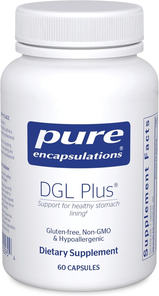 Pure Encapsulations DGL Plus - Συμπληρώματα Υγείας για τους άνδρες και τις γυναίκες - με Marshmallow Root, Aloe Vera Extract & Slippery Elm Bark - Μη ΓΤΟ & Vegan - 60 Κάψουλες