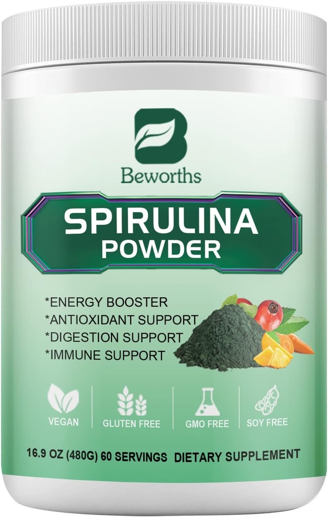 Spirulina Σκόνη, Super Greens Σκόνη Smoothies & Juices Ανακατέψτε με Spirulina, Probiotics Digestive Enzymes, Chlorella, Veggies Φρούτα, Σιτάρι Grass για Ανοσία, Digestion Supports - Vegan