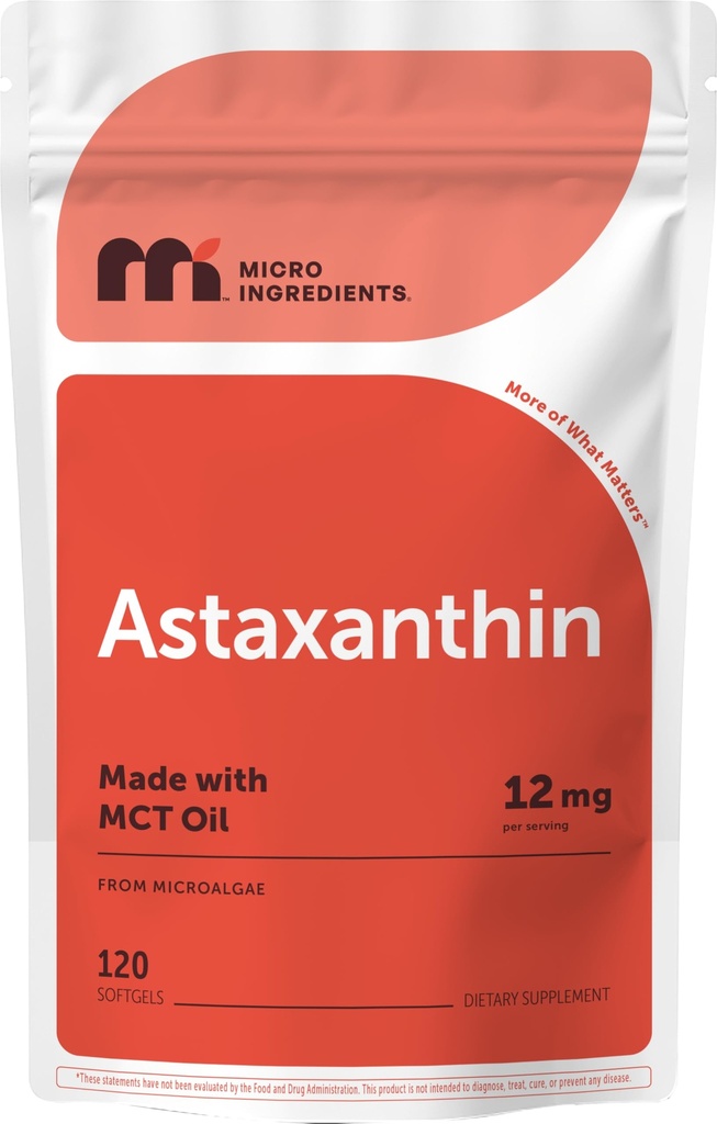 Micro Συστατικά Ασταξανθίνη 12mg με λάδι MCT, 120 Softgels, 4 μήνες προσφοράς 