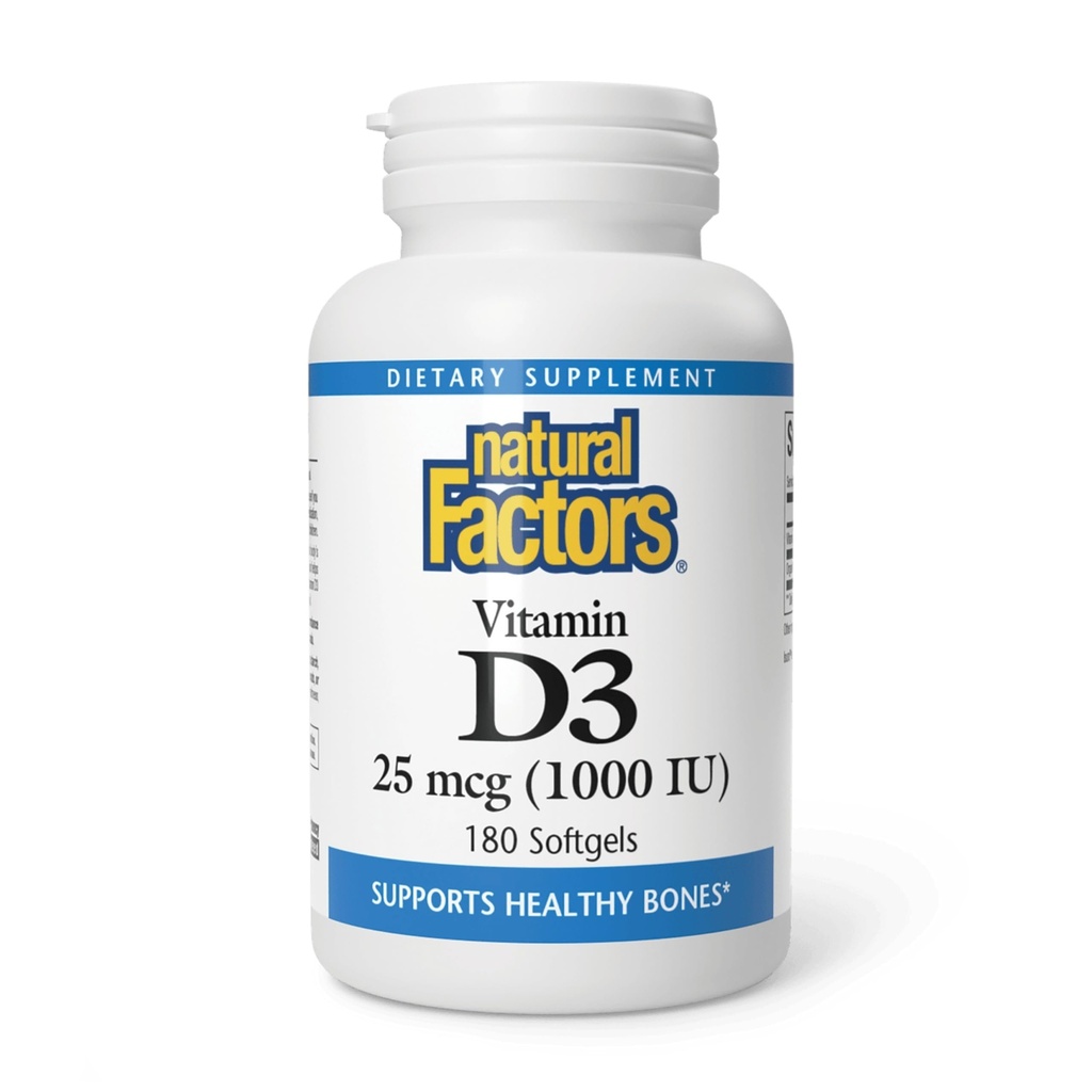 Natural Factors, Vitamin D3 1000 IU (25 mcg), Supports Strong Bones, Muscles and Immune Function, 180 Tablets