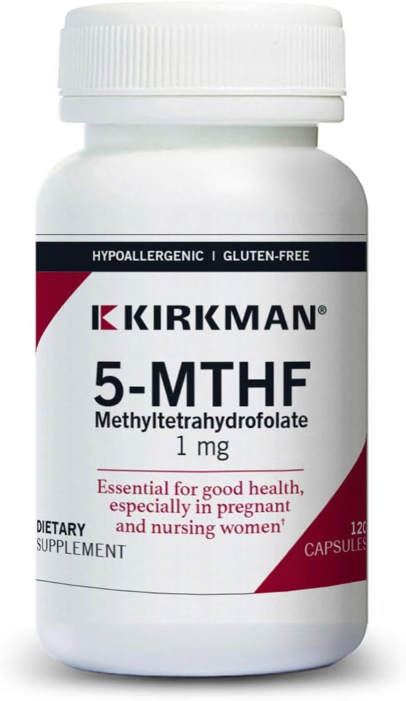 Kirkman 5-MTHF - Hypoallergenic - 120 κάψουλες χορτοφάγων - φολικό οξύ Απαραίτητο για την καλή υγεία