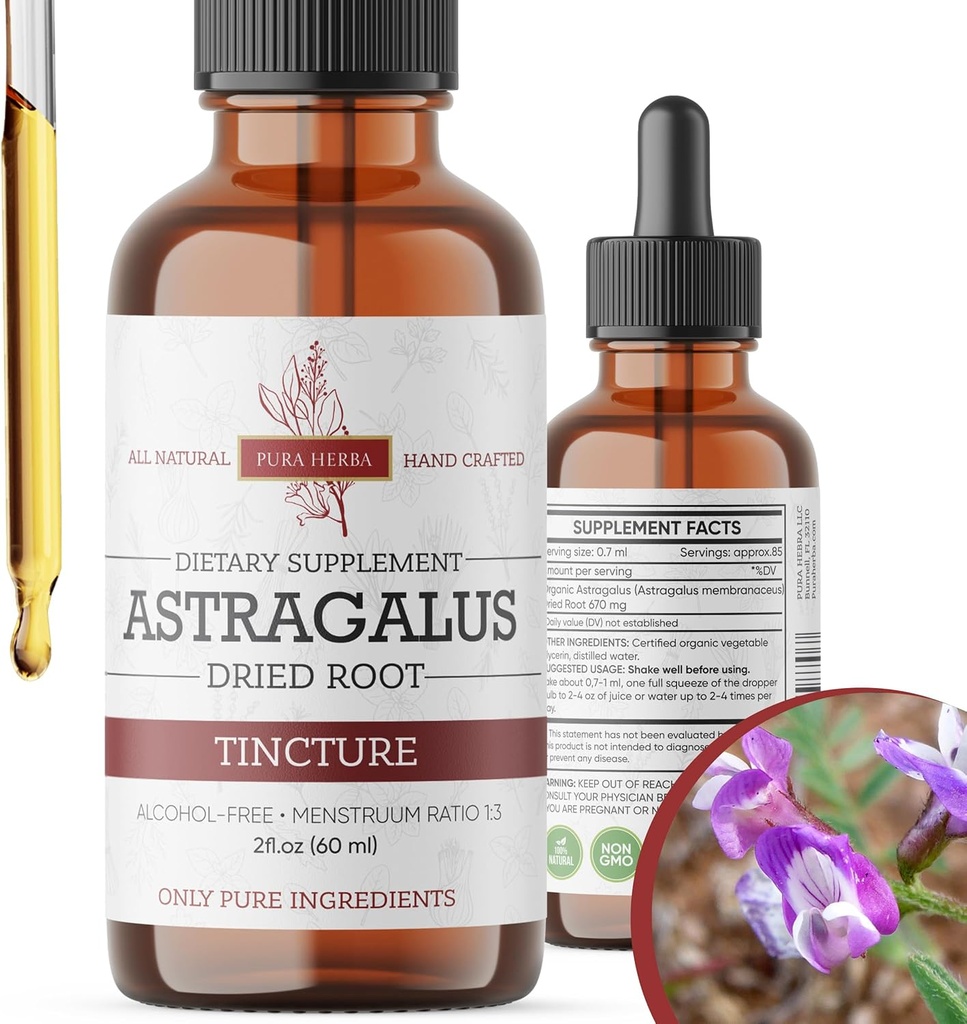 Organic Astragalus Tincture - Premium Astragalus Root Extract για Ανοσολογική Υποστήριξη - Χωρίς Αλκοόλ, Χωρίς Ζάχαρη, Vegan - Υψηλής Ικανότητας Υγρό Συμπλήρωμα - Made in USA - 2 Fl.Oz.